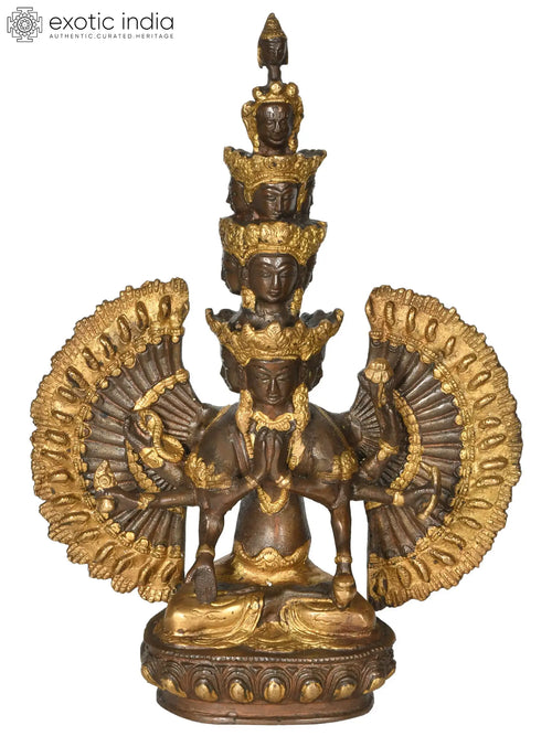 12" Eleven Headed Avalokiteshwara Brass Statue Handmade