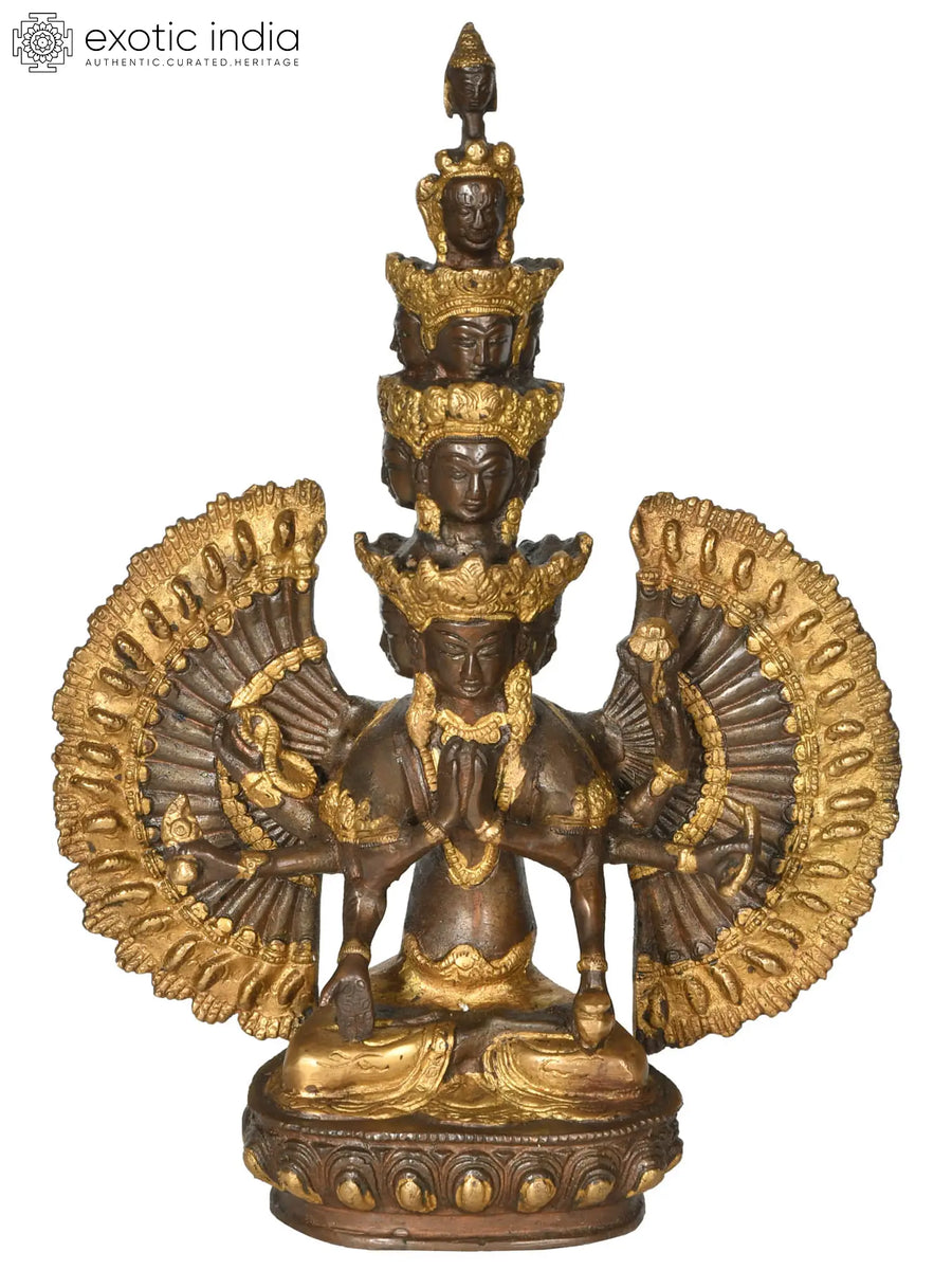 12" Eleven Headed Avalokiteshwara Brass Statue Handmade