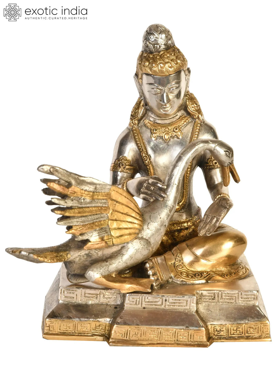 9" Handmade Siddhartha Nursing Wounded Swan Brass Statue