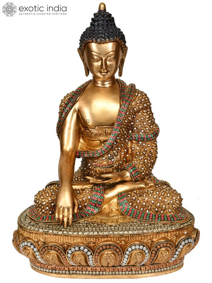16" Lord Buddha Bhumisparsha Mudra Handmade Brass Statue
