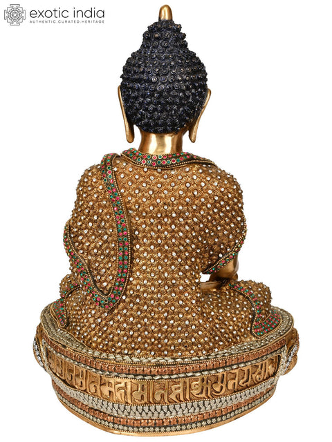 16" Beautifully Ornamented Lord Buddha in Bhumisparsha Mudra (Tibetan Buddhist) In Brass | Handmade | Made In India