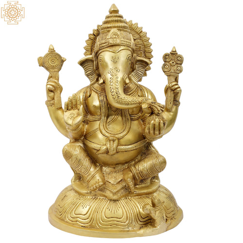 13" Handmade Ganesha Brass Statue for Pooja