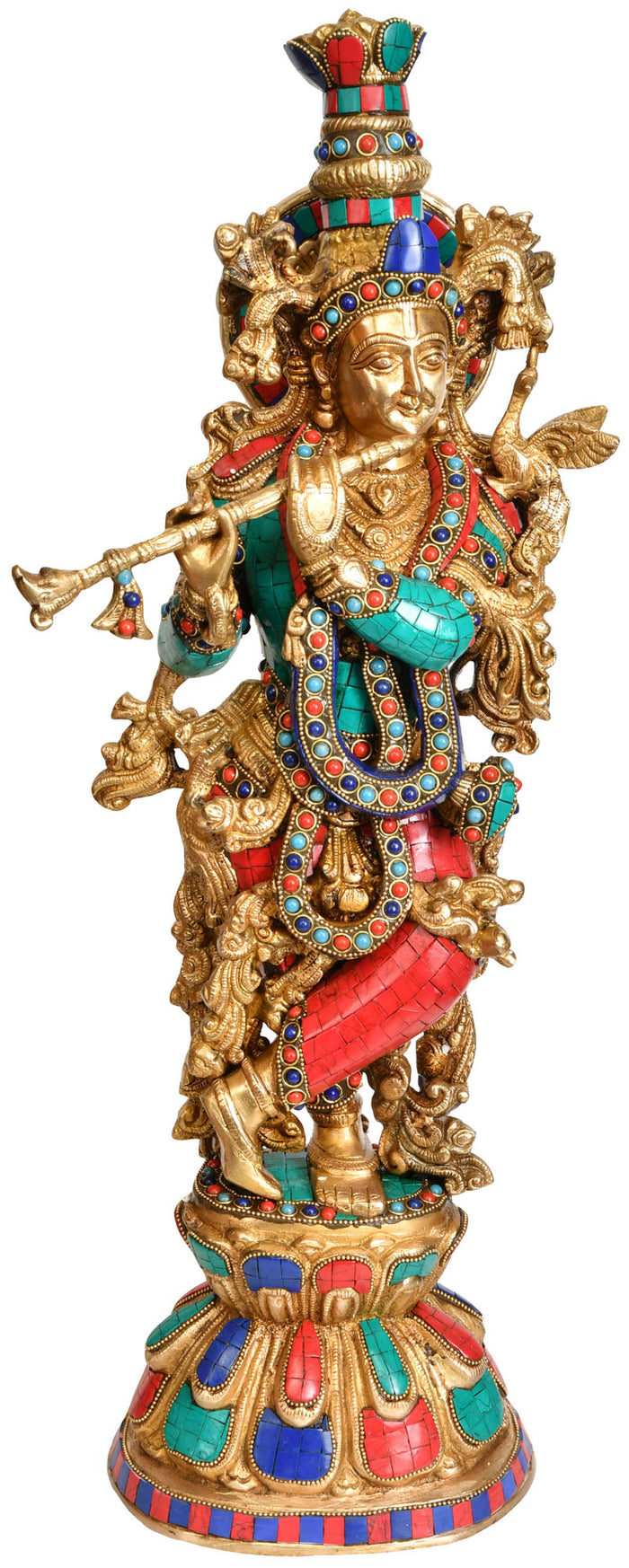 24" Lord Krishna Playing Flute Brass Statue Handmade