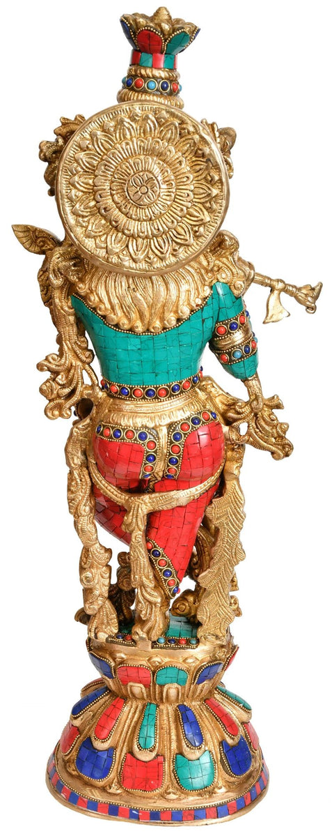 24" Lord Krishna Playing on Flute In Brass | Handmade | Made In India