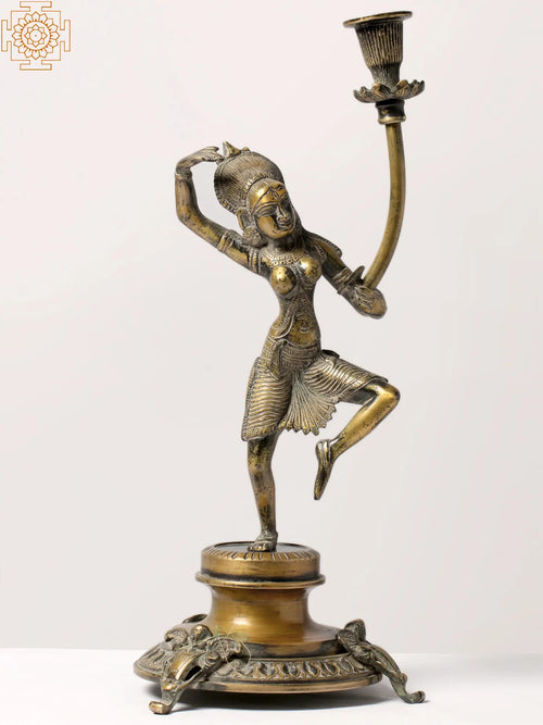 Brass Candle Stand Inspired by Khajuraho Sculpture