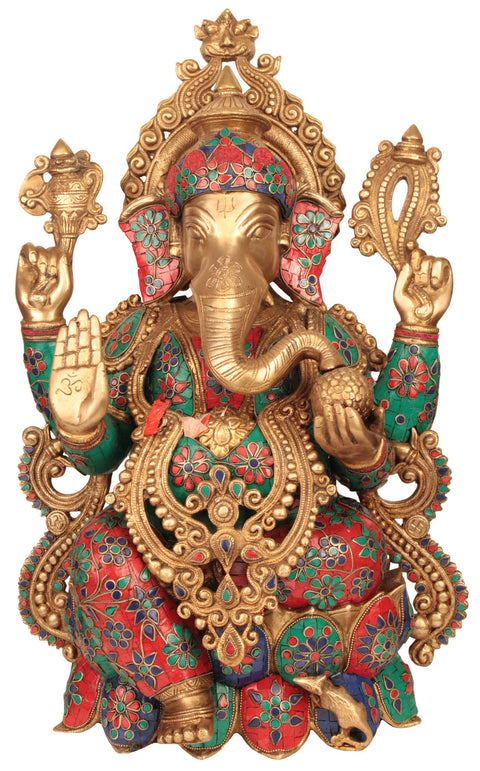 21" Beautifully Decorated Ganesha In Brass | Handmade | Made In India