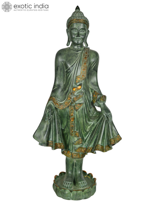 42" Standing Gautam Buddha Brass Statue Handmade Home Decor