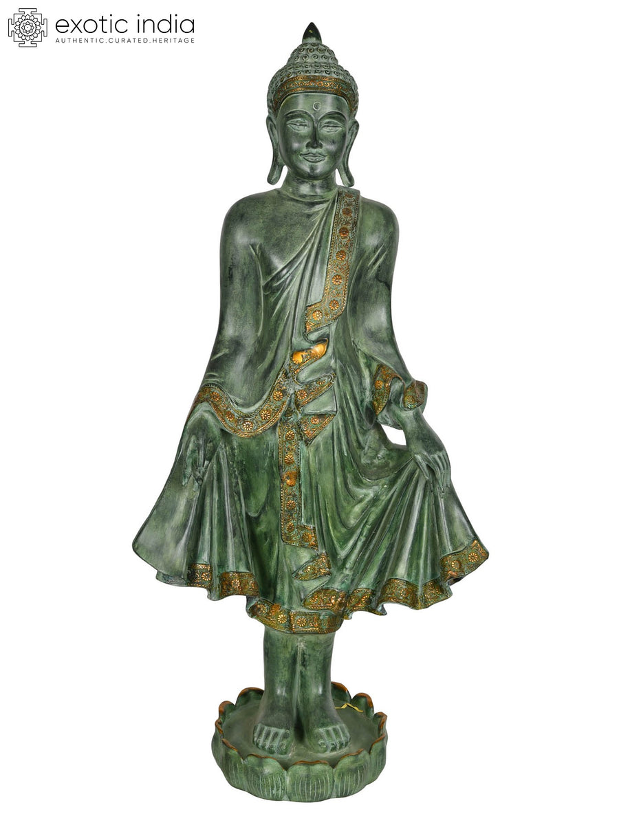 42" Standing Gautam Buddha Brass Statue Handmade Home Decor