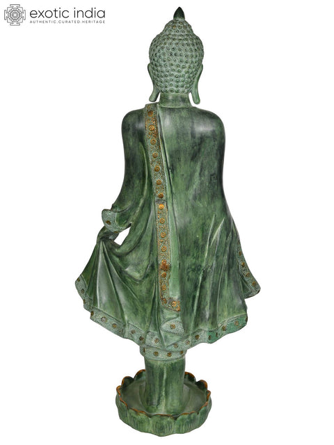 42" Large Size Standing Gautam Buddha In Brass | Handmade | Made In India