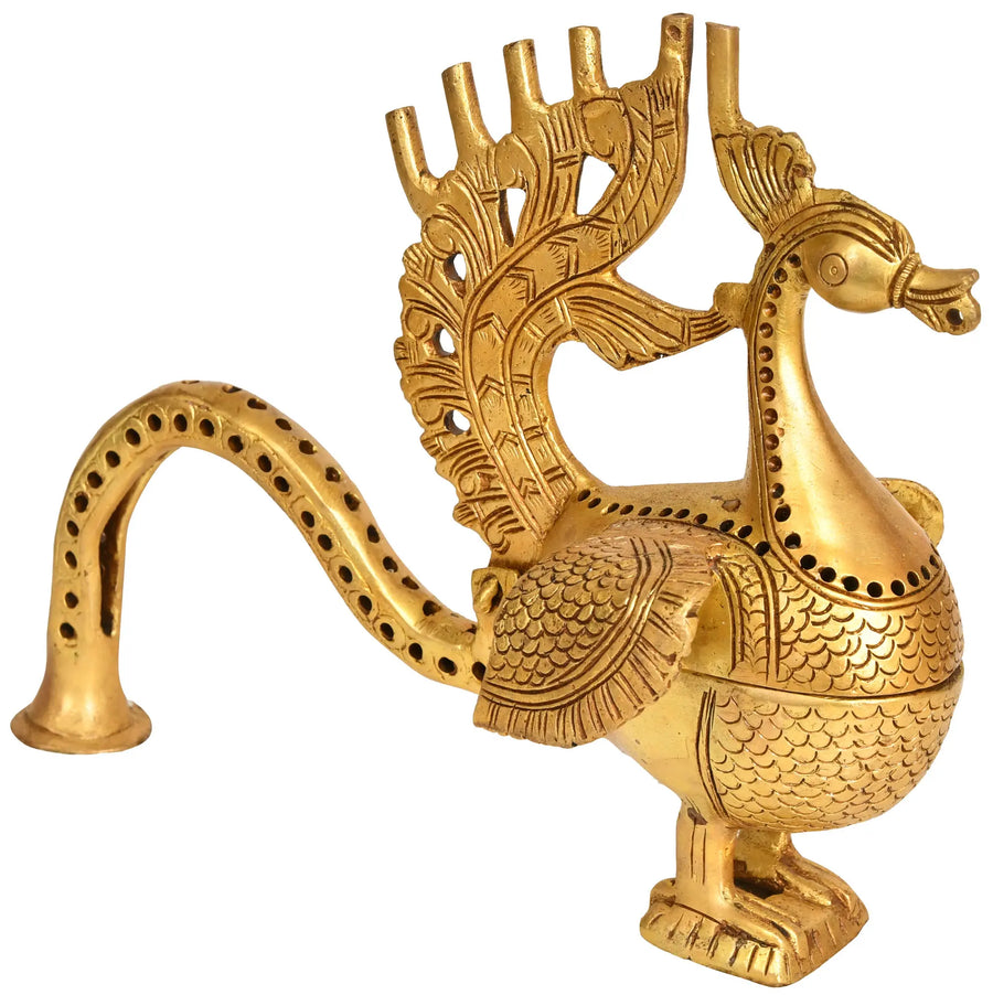 9" Brass Peacock Incense Burner Handmade