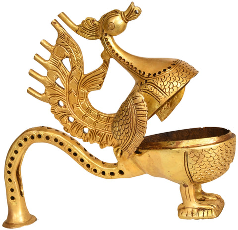 9" Handheld Peacock-Breast Incense Vessel In Brass | Handmade | Made In India