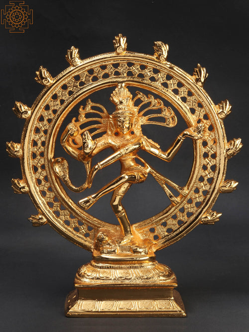 8" Nataraja Gold Plated Brass Statue for Home Decor
