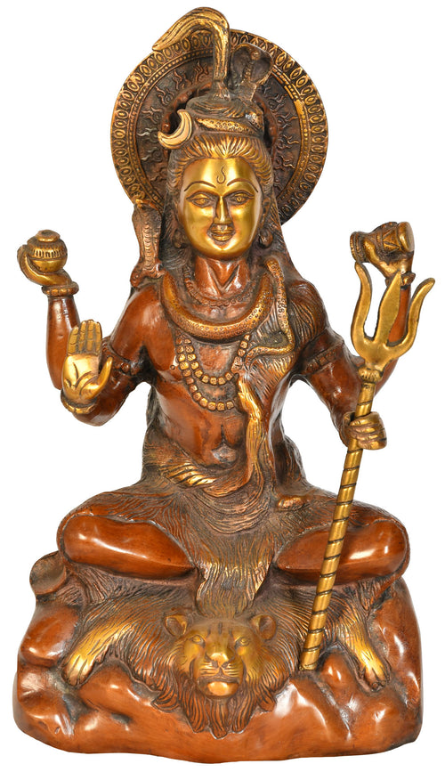 13" Handmade Brass Lord Shiva Holding Trishul Statue
