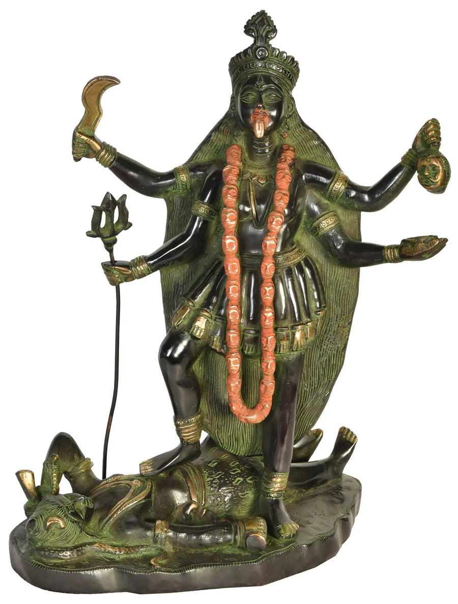 13" Handmade Goddess Kali Brass Statue for Home Pooja