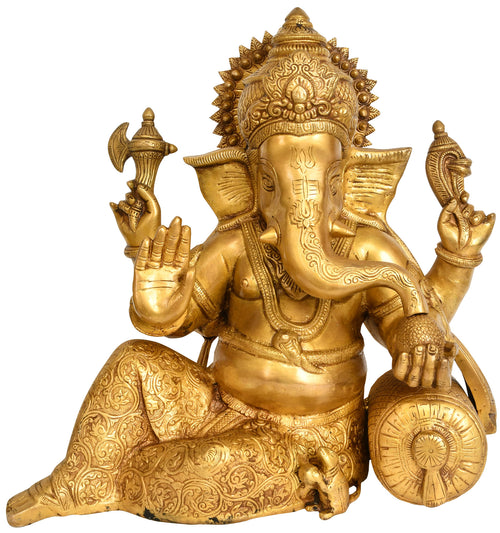 13" Handmade Ganesha Brass Sculpture for Home Decor