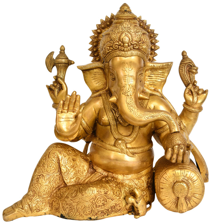 13" Handmade Ganesha Brass Sculpture for Home Decor