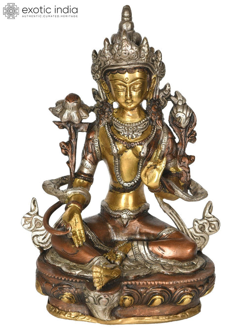 8" Green Tara Handmade Brass Statue Tibetan Buddhist Deity