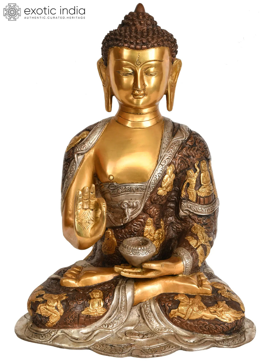 12" Lord Buddha Preaching Dharma Brass Statue Handmade Tibetan Buddhist