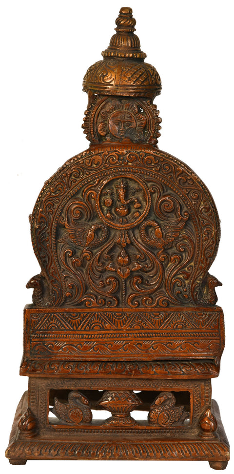 13" Lord Ganesha Seated on Throne with Gajalakshmi on Base In Brass | Handmade | Made In India