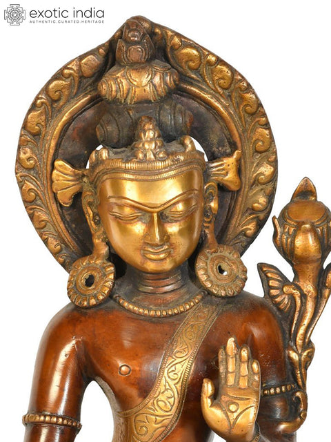 12" Crown Buddha in Varada Mudra with Dorje (Tibetan Buddhist) In Brass | Handmade | Made In India