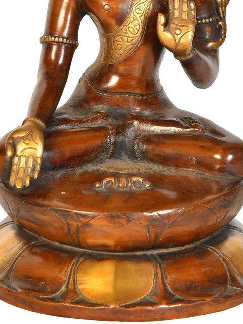 12" Crown Buddha in Varada Mudra with Dorje (Tibetan Buddhist) In Brass | Handmade | Made In India