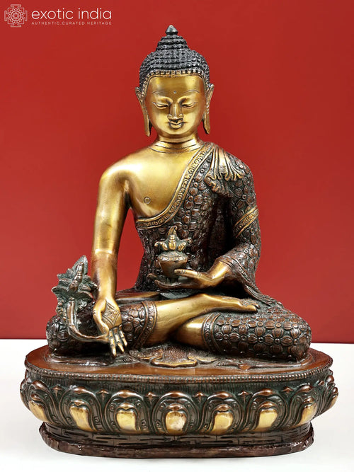 13" Medicine Buddha Padmasana Handmade Brass Statue