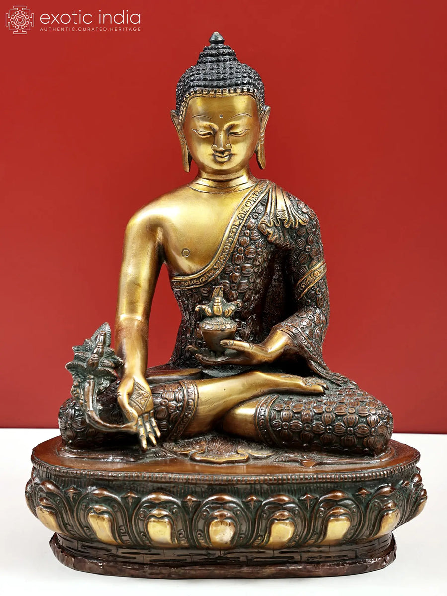 13" Medicine Buddha Padmasana Handmade Brass Statue