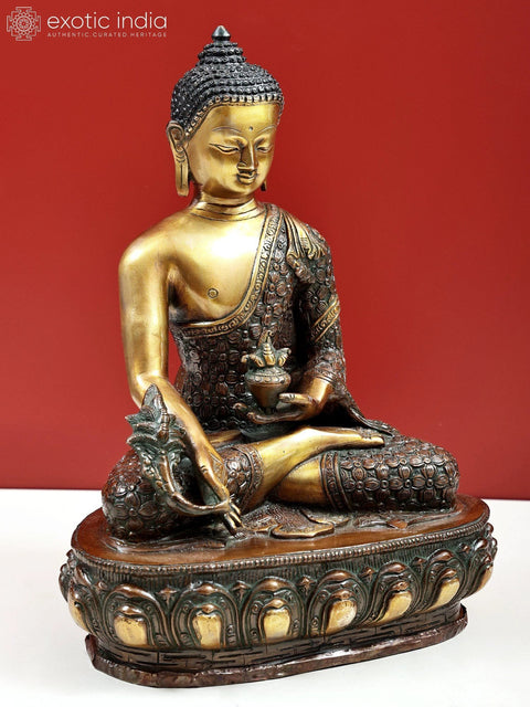 13" Medicine Buddha in Padmasana | Handmade Brass Statue | Made in India
