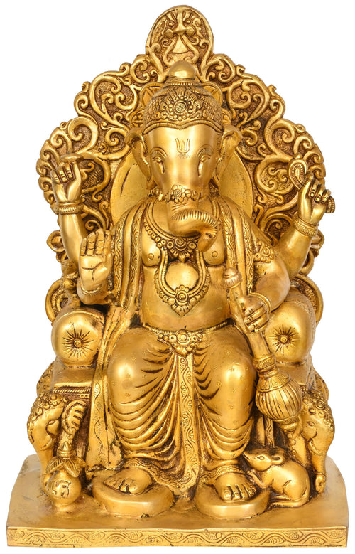 16" Raja Ganesha Handmade Brass Idol for Pooja