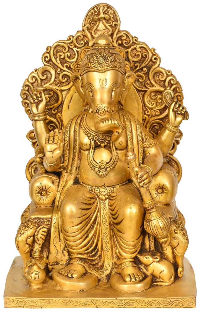 16" Raja Ganesha Handmade Brass Idol for Pooja