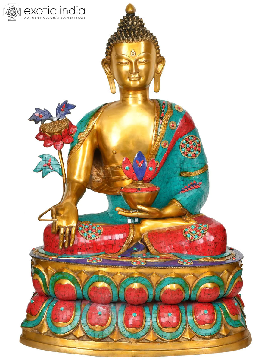 38" Large Medicine Buddha Brass Statue - Tibetan Buddhist Handmade Idol
