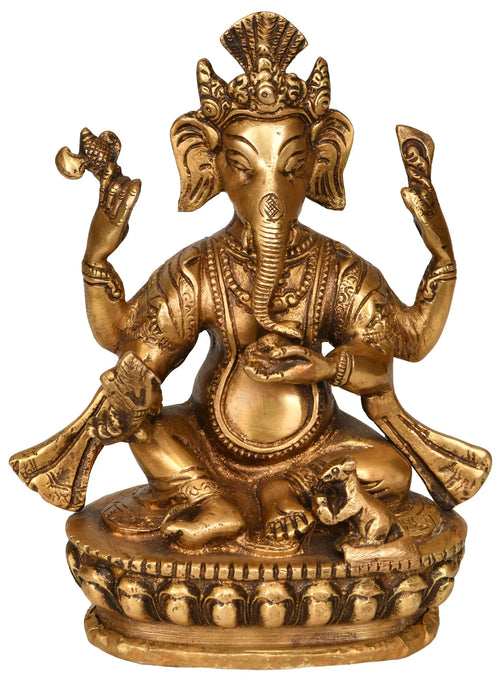 6" Lord Ganesha Handmade Brass Idol Nepalese Style