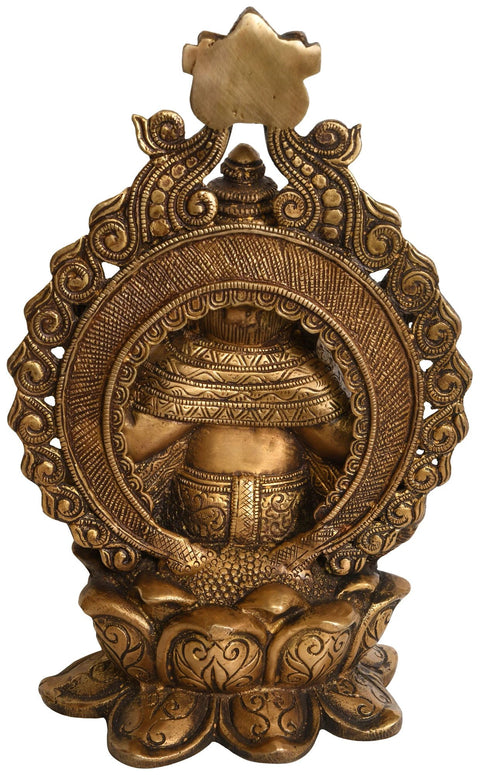 11" Lord Ganesha Seated on Lotus Throne In Brass | Handmade | Made In India