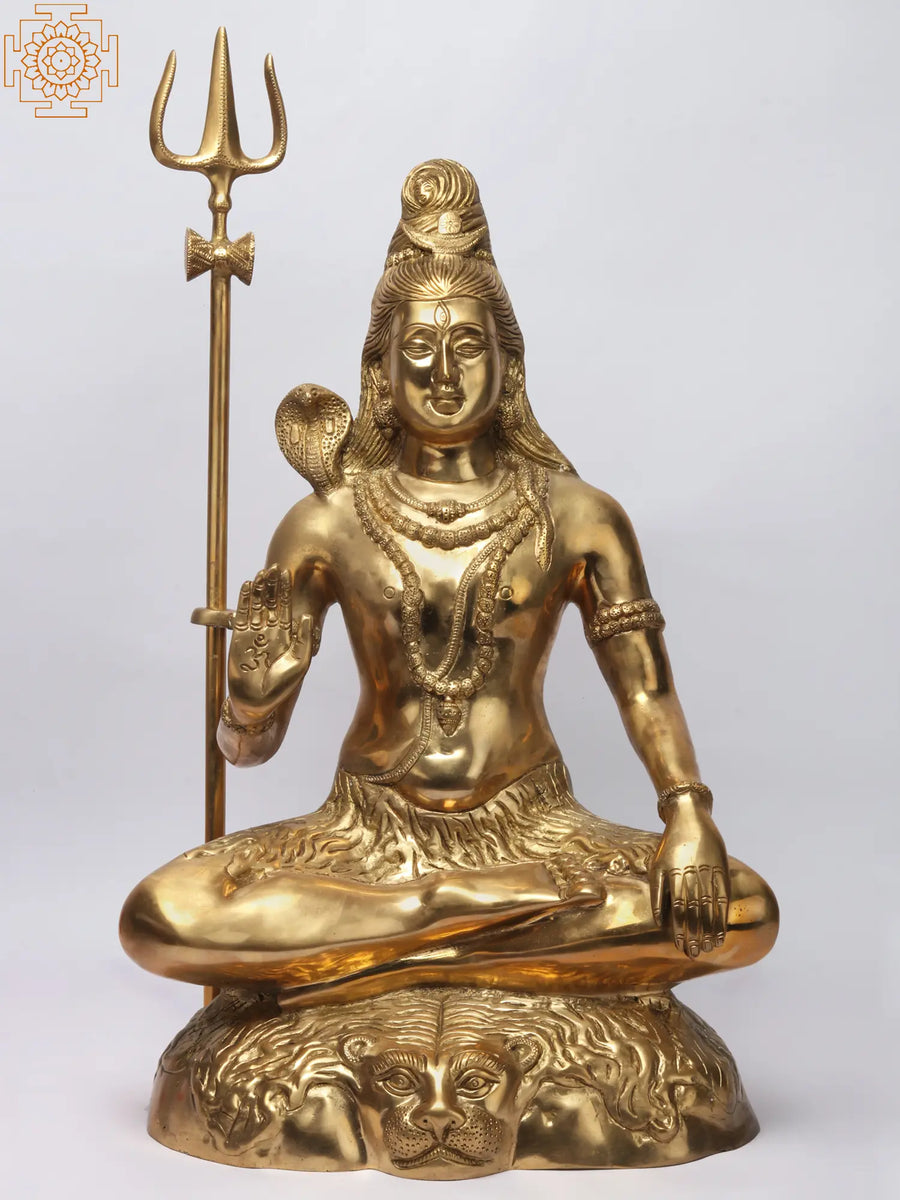 23" Handmade Lord Adinath Shiva Brass Statue for Home Pooja