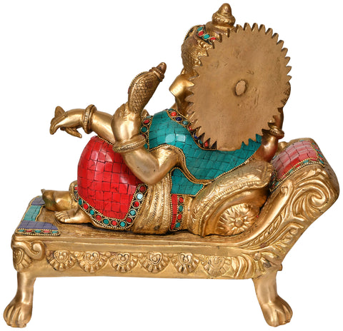 14" Reclining Ganesha In Brass | Handmade | Made In India