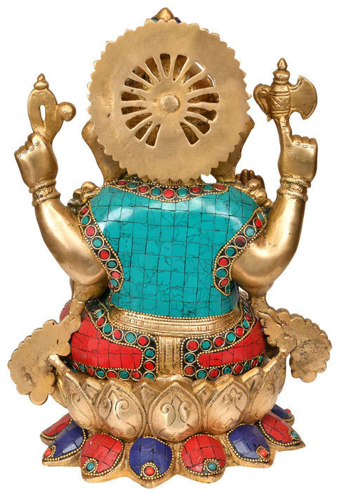 12" Ashirwad Ganesha Idol with Trishul Mark on Forehead | Handmade Brass Statue | Made in India