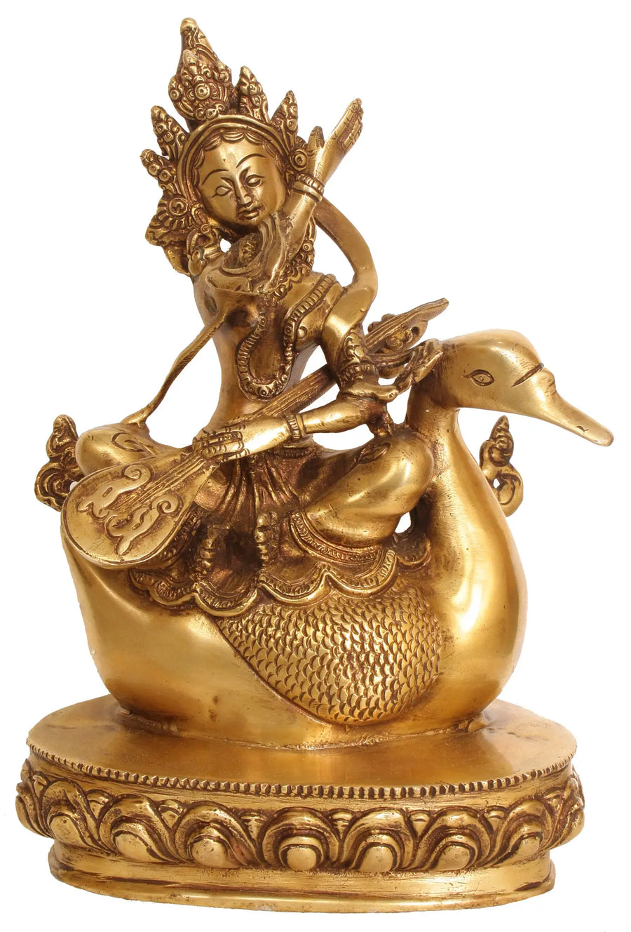 11" Handmade Saraswati Brass Idol for Pooja