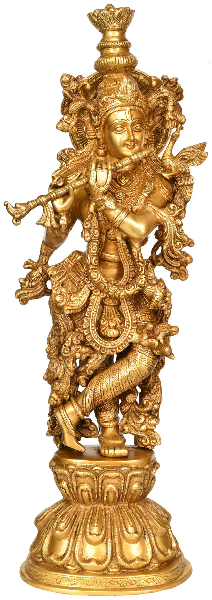 24" Ornamented Lord Krishna Brass Statue Handmade