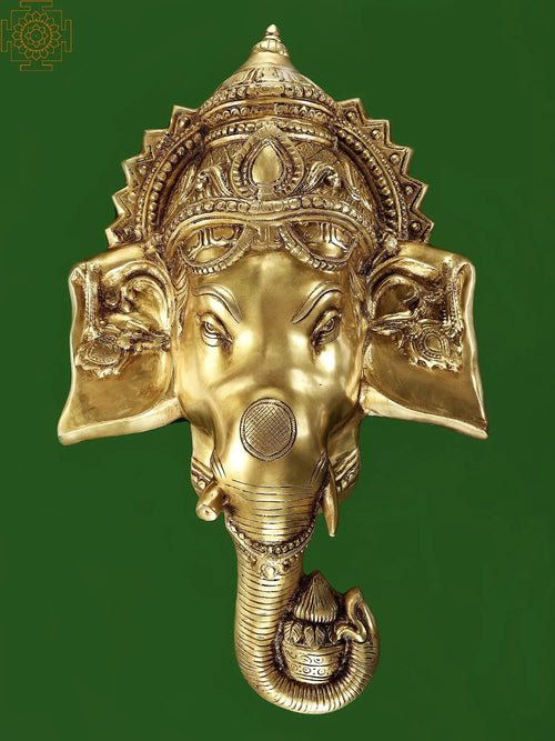 24" Ganesha Brass Wall Hanging Mask Handmade