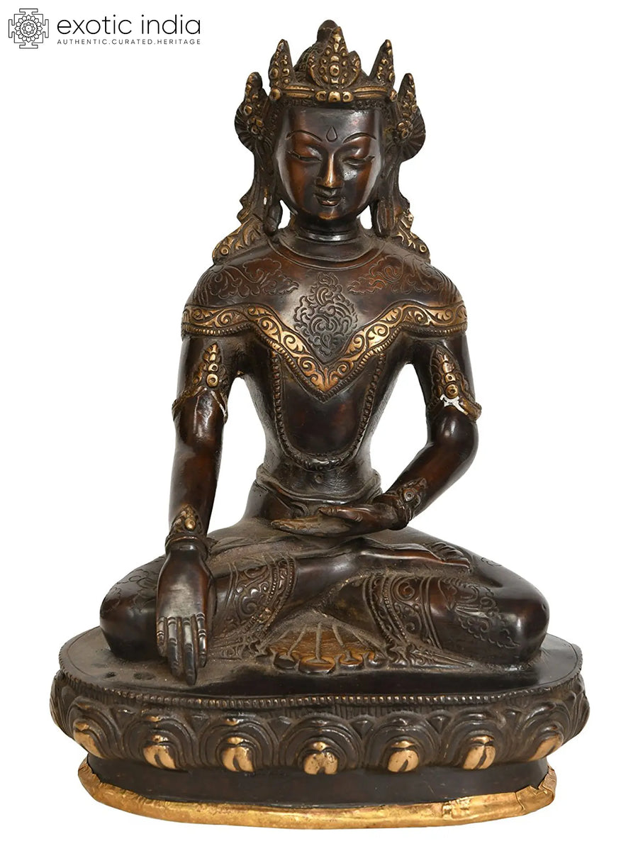 9" Crown Buddha Handmade Brass Statue Tibetan Buddhist Deity