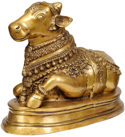 17" Brass Nandi Sculpture - Shiva's Escort | Handmade | Made in India
