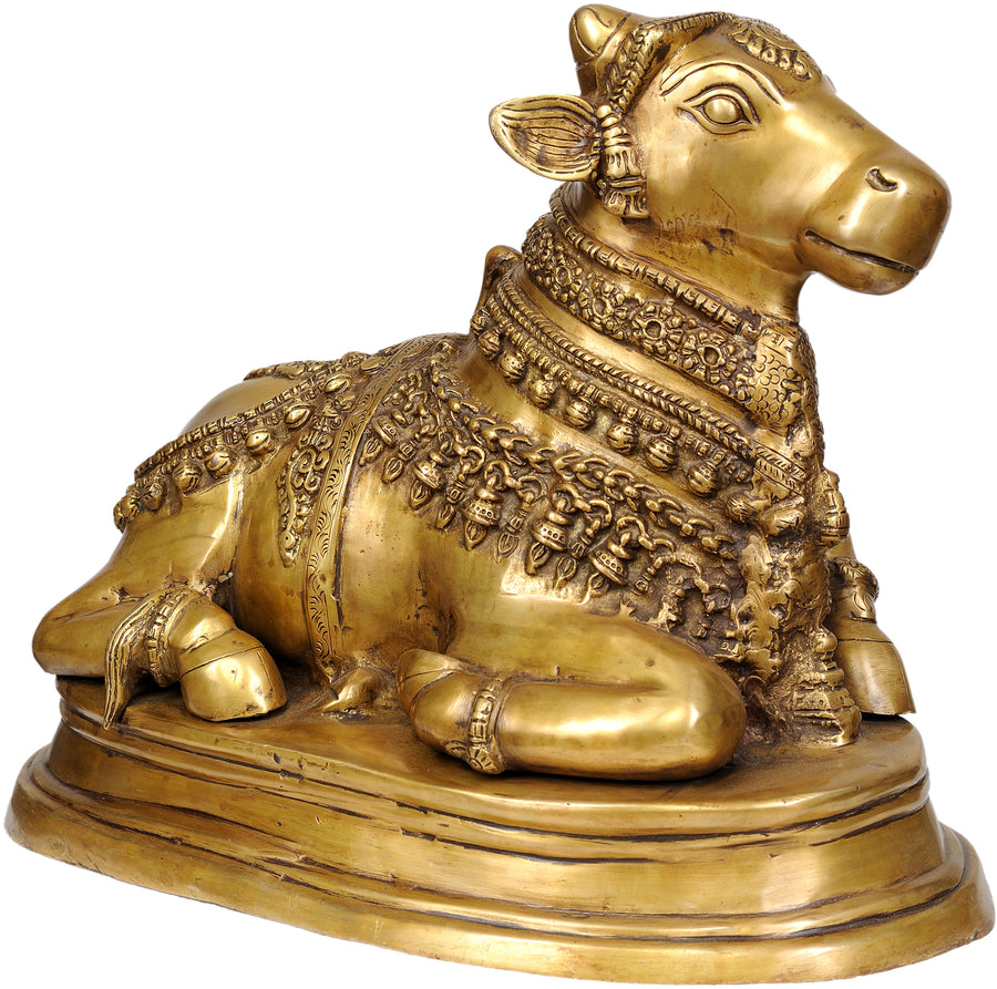 17" Handmade Brass Nandi Statue - Shiva's Sacred Bull Sculpture