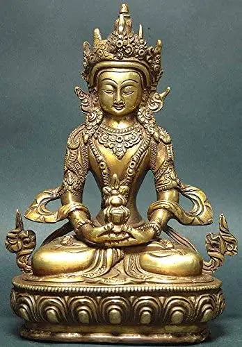 8" Handmade Brass Amitabha Buddha Statue for Pooja
