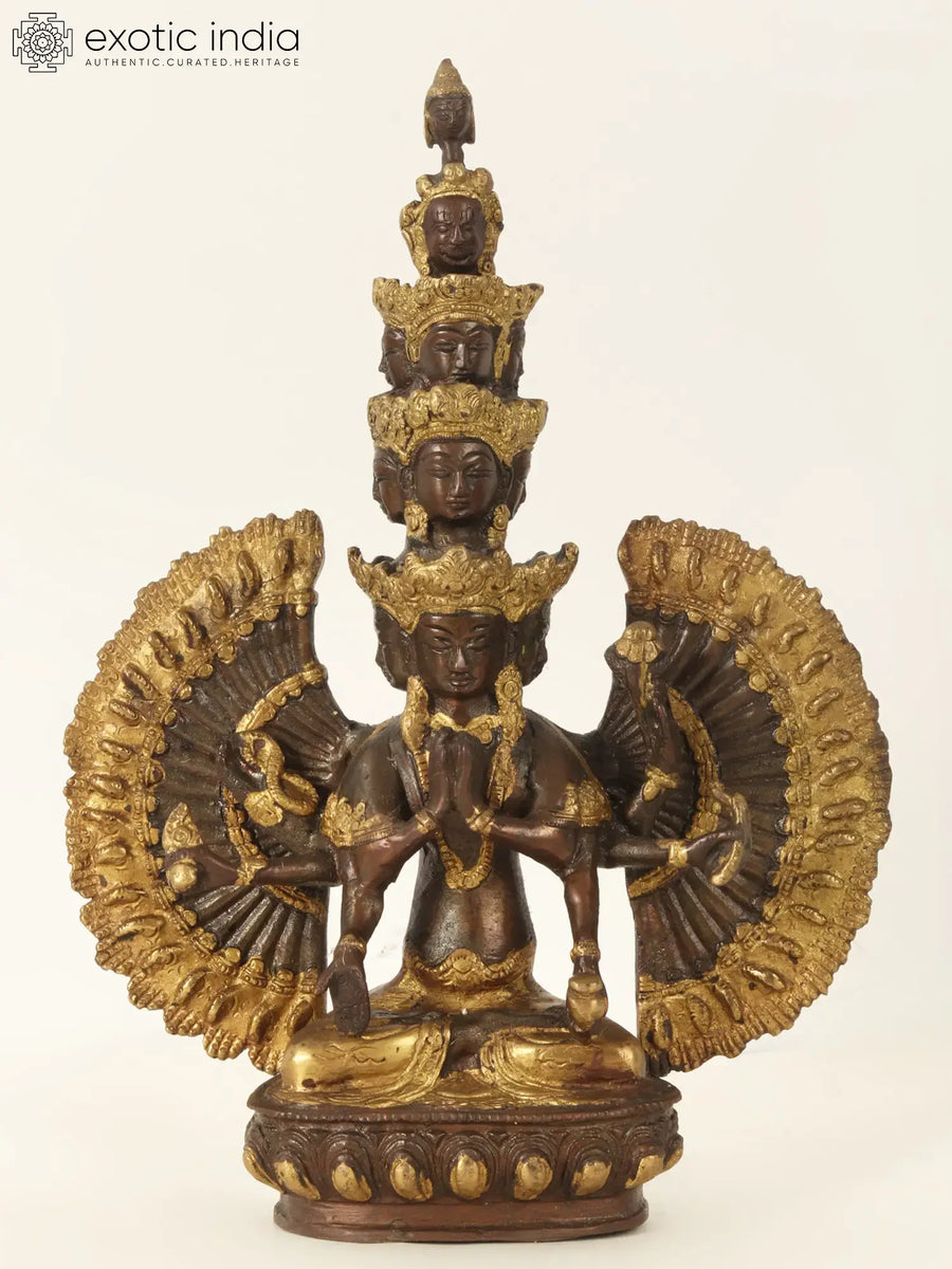 12" Eleven Headed Avalokiteshvara Tibetan Buddhist Brass Statue