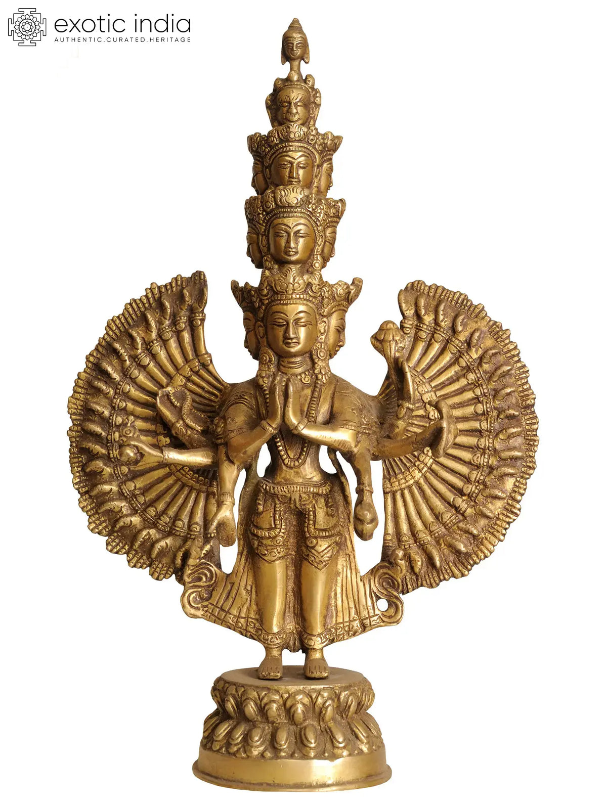 14" Tibetan Buddhist Deity Eleven Headed Thousand Armed Avalokiteshvara Brass Idol
