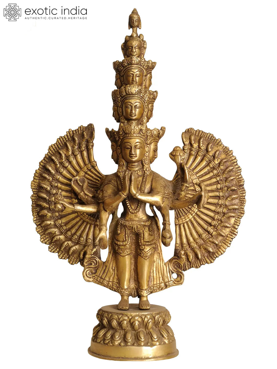 14" Eleven Headed Thousand Armed Avalokiteshvara Brass Idol