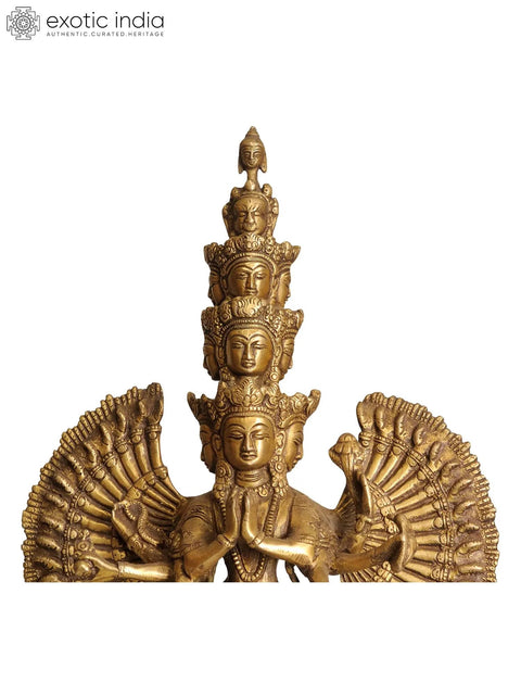 14" Tibetan Buddhist Deity Eleven Headed Thousand Armed Avalokiteshvara Brass Idol