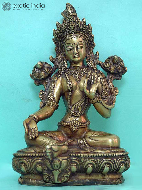 8" Green Tara Tibetan Buddhist Brass Idol Handmade