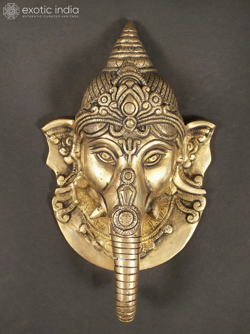 10" Brass Ganesha Face Mask Wall Hanging for Home Decor