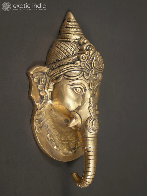 10" Brass Ganesha Face Mask Wall Hanging